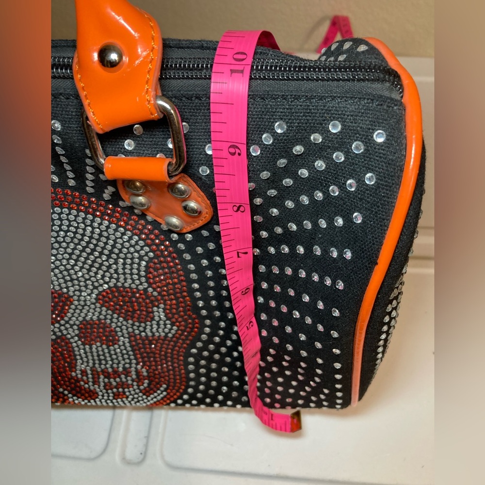 Studded Skull Satchel Handbag - Orange and Black by Lany by You - Picture 5 of 12